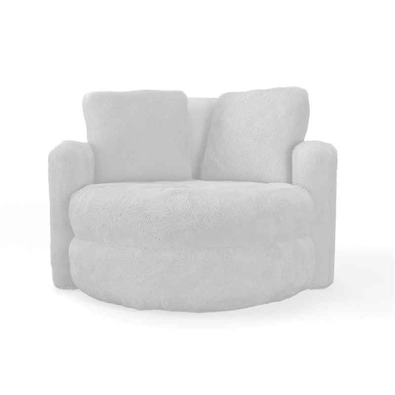Pemberly Row Faux Fur Natural Tone Oversized Swivel Barrel Accent Chair