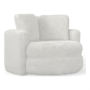 Pemberly Row Faux Fur Natural Tone Oversized Swivel Barrel Accent Chair