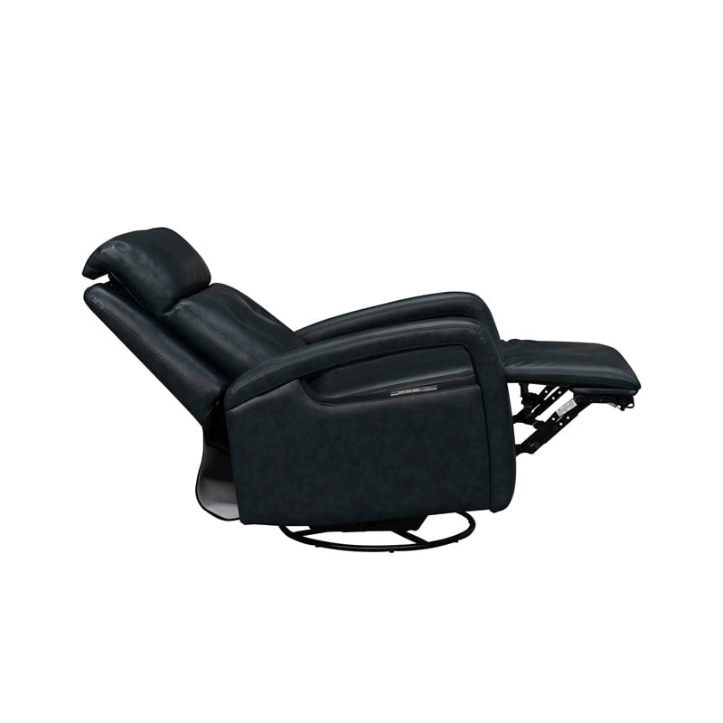 Pemberly Row Leather Power Swivel Glider Recliner in Midnight Blue