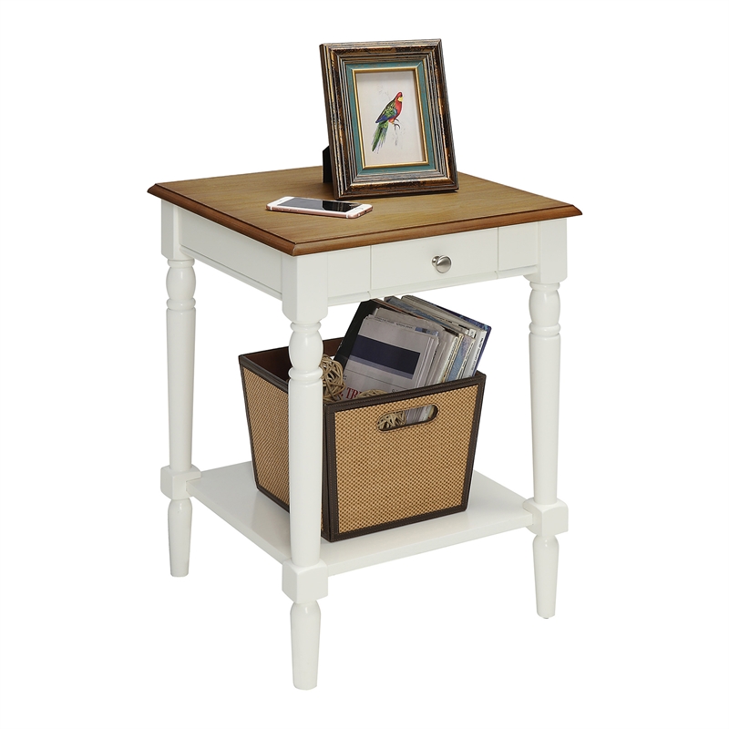 Pemberly Row End Table with Drawer and Shelf in Driftwood and White