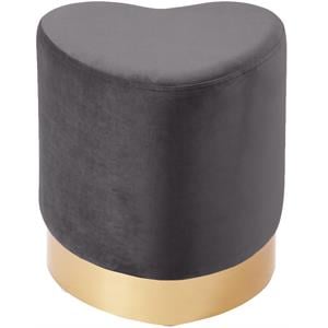 Pemberly Row Velvet Ottoman with Goldtone Base in Gray Fabric