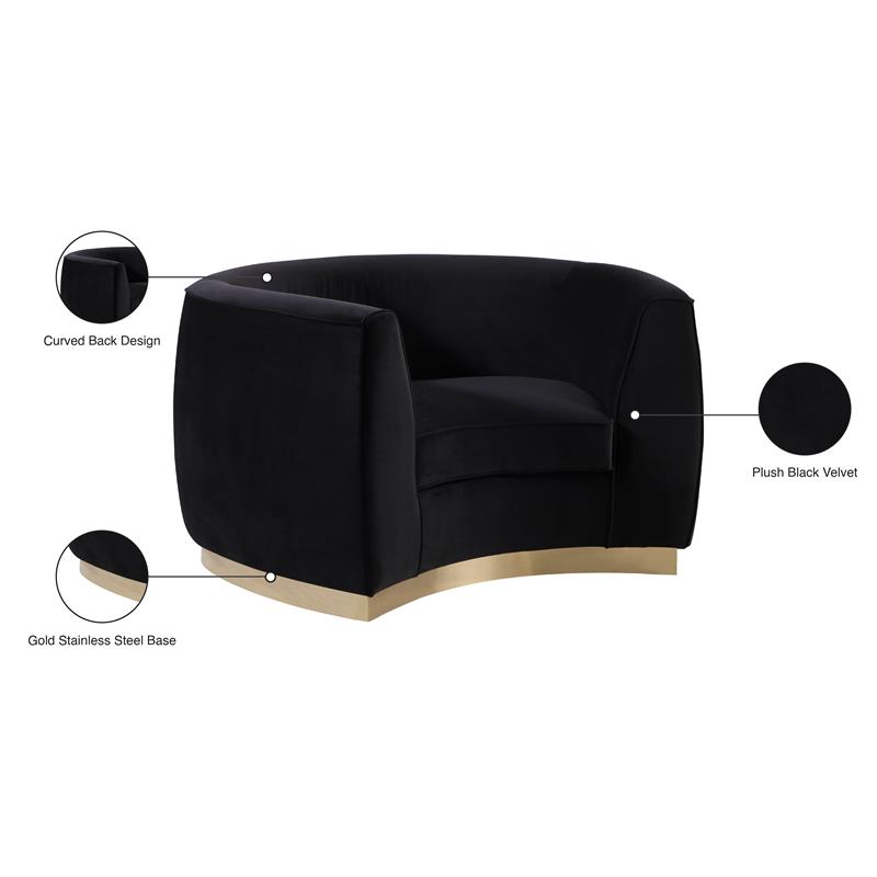 Pemberly Row Velvet Accent Chair in Black with Gold Base