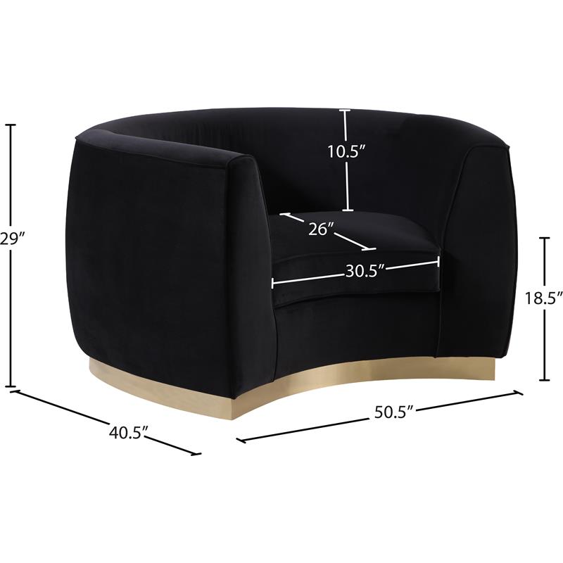 Pemberly Row Velvet Accent Chair in Black with Gold Base