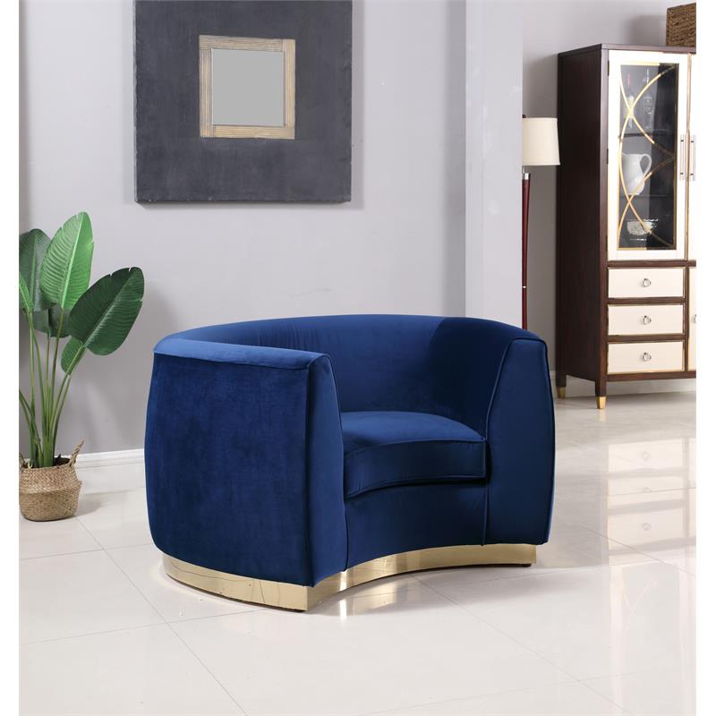 Pemberly Row Velvet Accent Chair in Navy Fabric with Gold Base