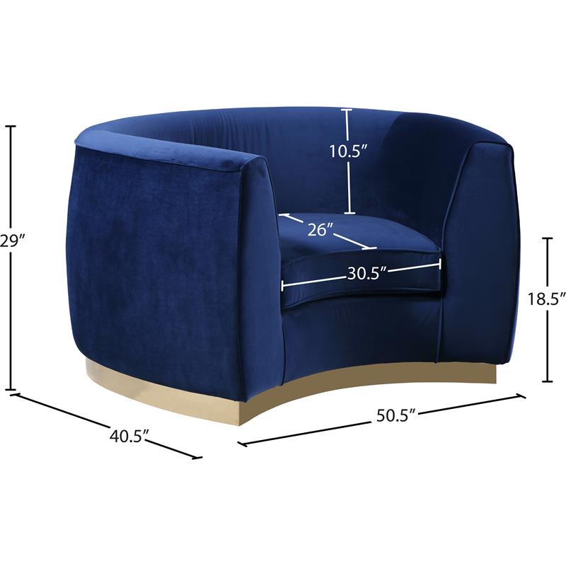 Pemberly Row Velvet Accent Chair in Navy Fabric with Gold Base