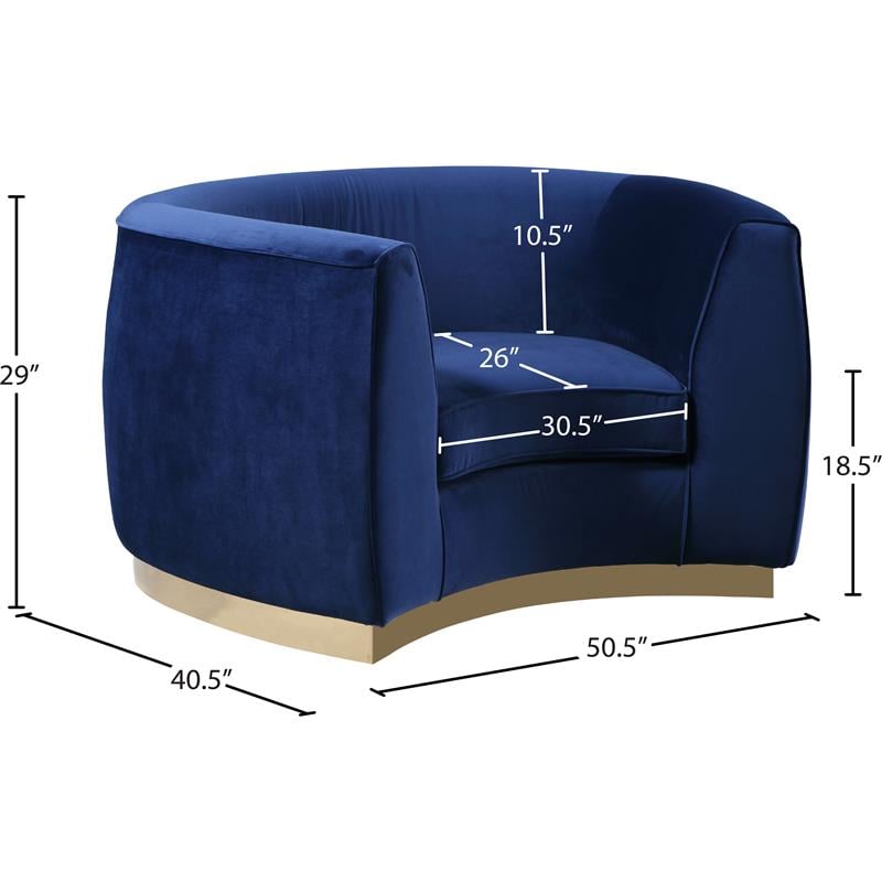 Pemberly Row Velvet Accent Chair in Navy Fabric with Gold Base