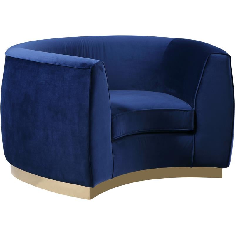 Pemberly Row Velvet Accent Chair in Navy Fabric with Gold Base