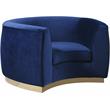 Pemberly Row Velvet Accent Chair in Navy Fabric with Gold Base