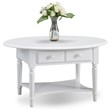 Pemberly Row Oval Coffee Table with Drawer and Shelf in Orchid White