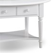 Pemberly Row Oval Coffee Table with Drawer and Shelf in Orchid White
