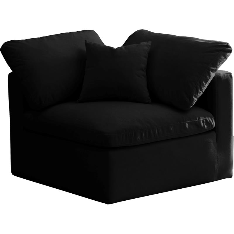 Pemberly Row Velvet Modular Corner Chair in Black with Down Feather Cushions