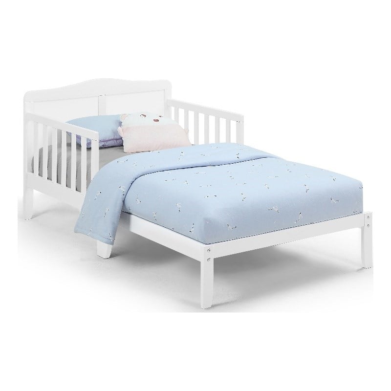 Pemberly Row Birdie Contemporary Toddler Bed with Safety Rails in White