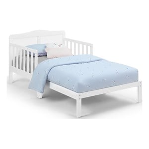Pemberly Row Birdie Contemporary Toddler Bed with Safety Rails in White