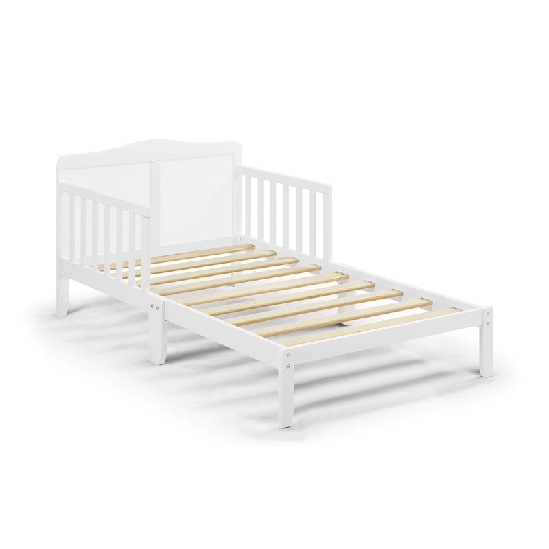 Pemberly Row Birdie Contemporary Toddler Bed with Safety Rails in White