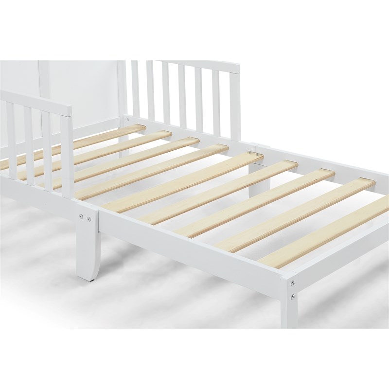 Pemberly Row Birdie Contemporary Toddler Bed with Safety Rails in White