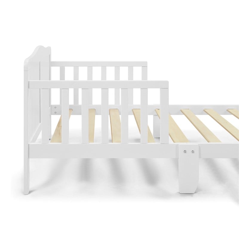 Pemberly Row Birdie Contemporary Toddler Bed with Safety Rails in White