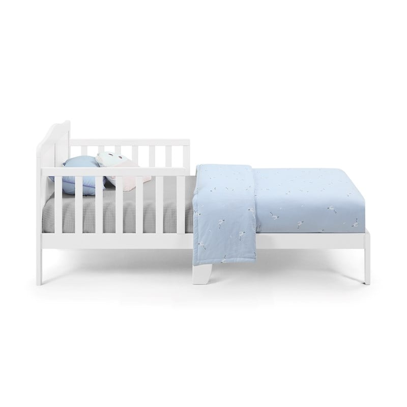 Pemberly Row Birdie Contemporary Toddler Bed with Safety Rails in White
