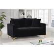 Pemberly Row Contemporary Velvet Loveseat in Black with Gold and Chrome Legs