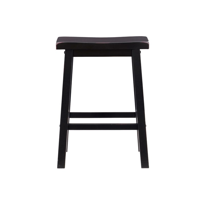 Pemberly Row Backless Saddle Seat Wood Counter Stool in Antique Black