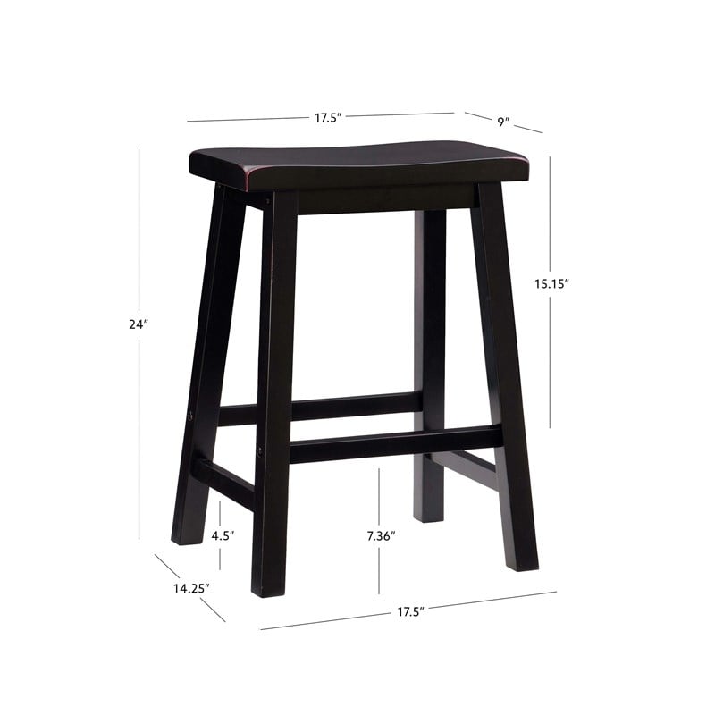 Pemberly Row Backless Saddle Seat Wood Counter Stool in Antique Black
