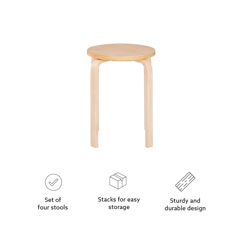 Pemberly Row Bentwood Round Stacking Wood Stools in Natural Finish (Set of 4)