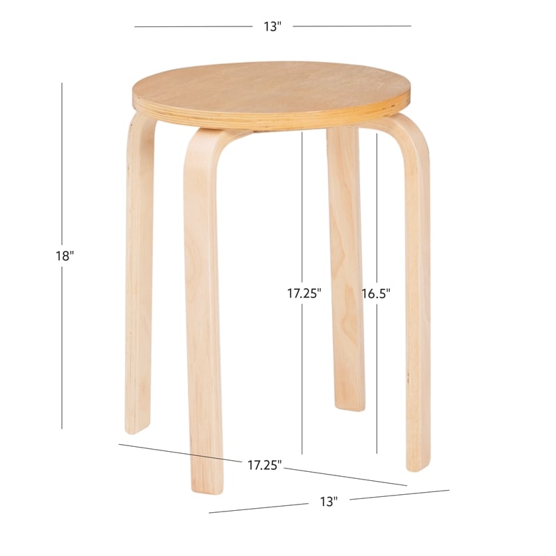 Pemberly Row Bentwood Round Stacking Wood Stools in Natural Finish (Set of 4)
