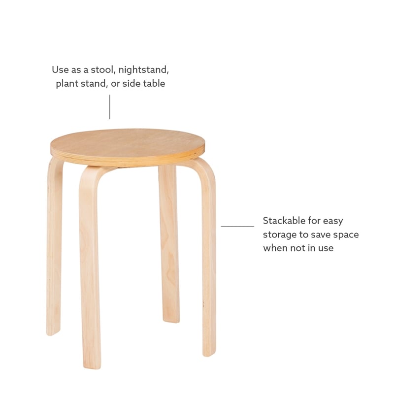 Pemberly Row Bentwood Round Stacking Wood Stools in Natural Finish (Set of 4)