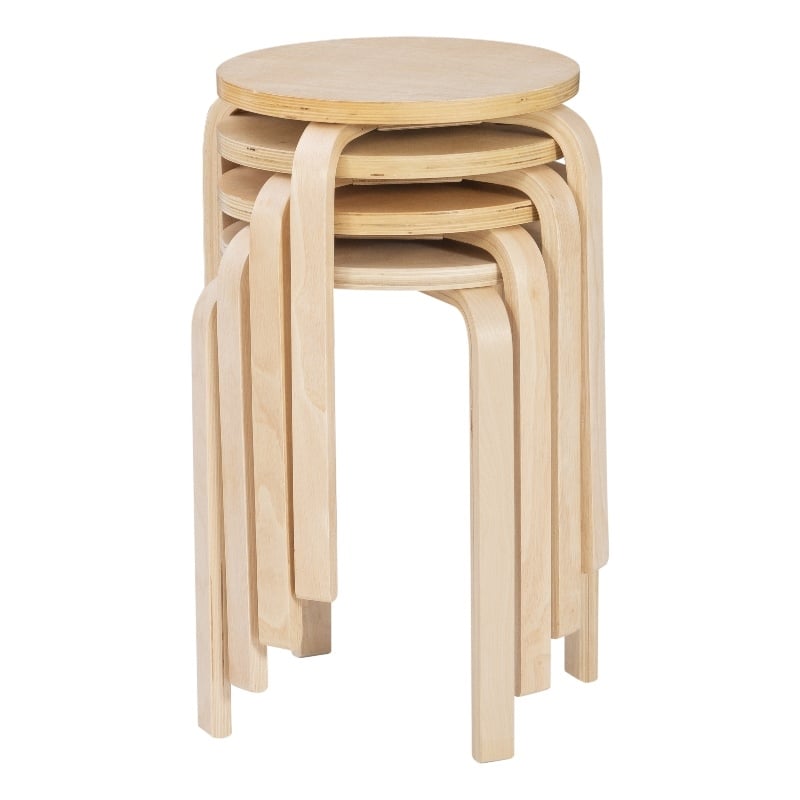 Pemberly Row Bentwood Round Stacking Wood Stools in Natural Finish (Set of 4)