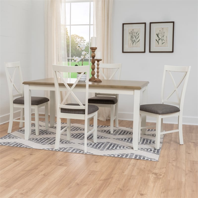 Pemberly Row 5 Piece Upholstered Dining Set Wood Taupe and White