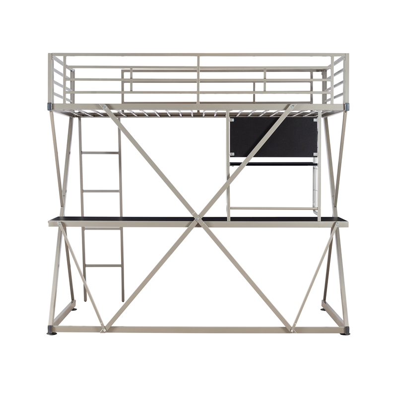 Pemberly Row Metal Twin Loft Bed with Desk in Pewter Finish