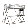 Pemberly Row Metal Twin Loft Bed with Desk in Pewter Finish