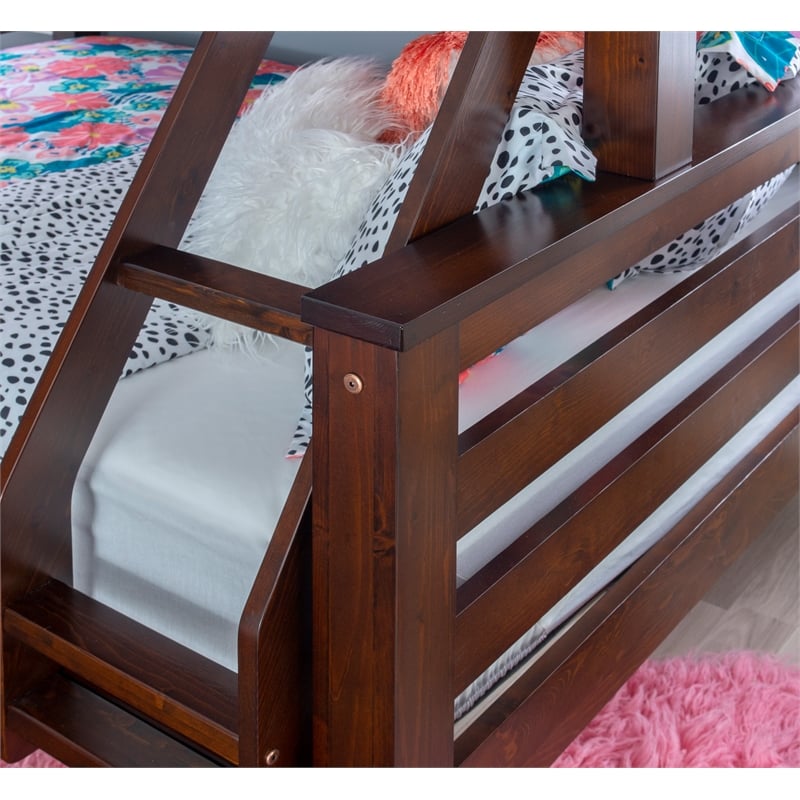 Pemberly Row Twin Over Full Wood Bunk Bed with Ladder in Espresso