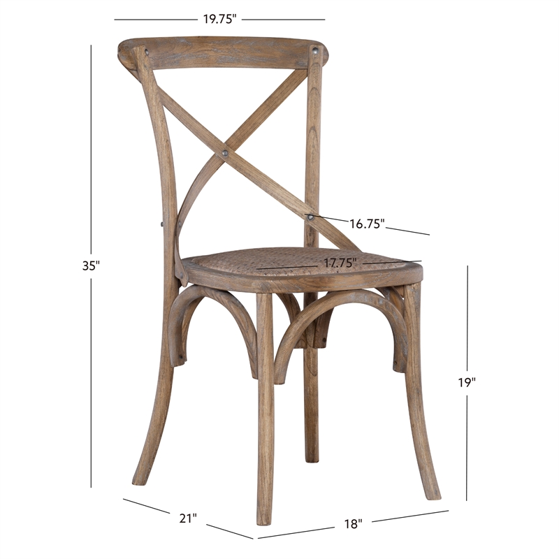Pemberly Row Set of 2 X-Back Bentwood Dining Chairs in Gray Washed Wood