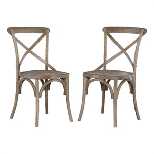 Pemberly Row Set of 2 X-Back Bentwood Dining Chairs in Gray Washed Wood
