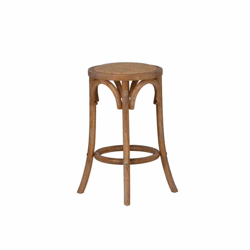 Pemberly Row 24 in Rustic Wood Backless Counter Stool with Rattan Seat