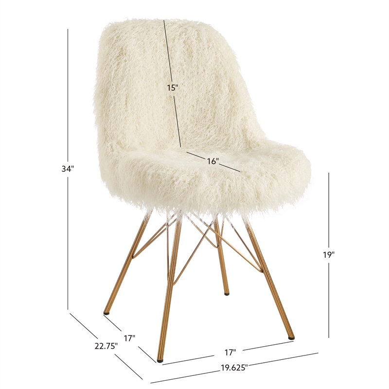 Pemberly Row Faux Fur Accent Chair with Gold Metal Legs in Cream