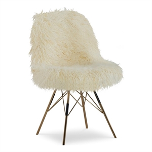 Pemberly Row Faux Fur Accent Chair with Gold Metal Legs in Cream