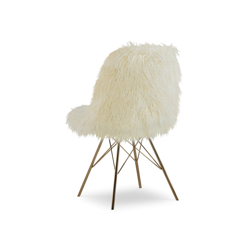 Pemberly Row Faux Fur Accent Chair with Gold Metal Legs in Cream
