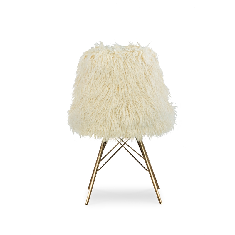 Pemberly Row Faux Fur Accent Chair with Gold Metal Legs in Cream