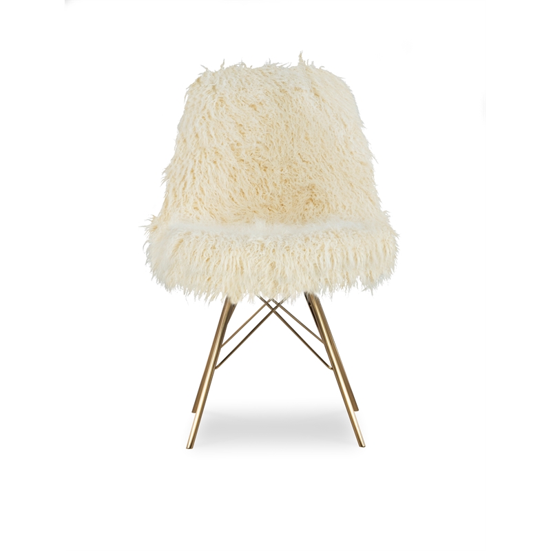 Pemberly Row Faux Fur Accent Chair with Gold Metal Legs in Cream
