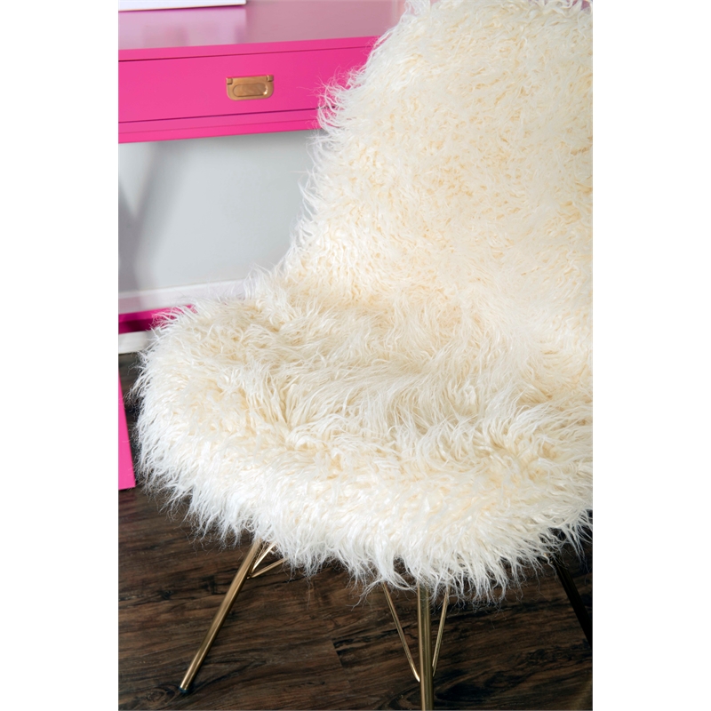Pemberly Row Faux Fur Accent Chair with Gold Metal Legs in Cream