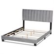 Pemberly Row King Size Gray Velvet Panel Bed with Tufted Headboard