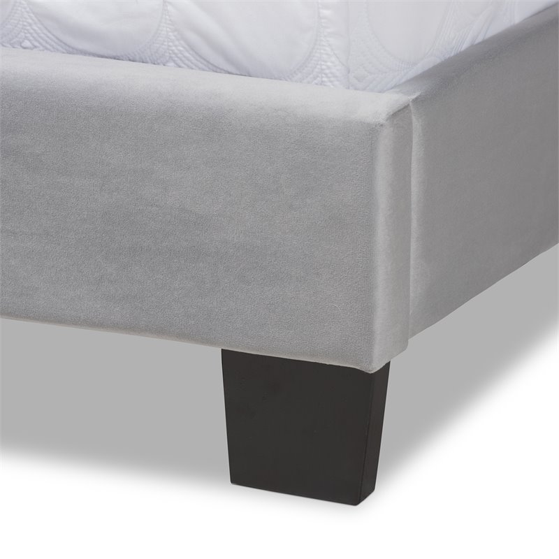 Pemberly Row King Size Gray Velvet Panel Bed with Tufted Headboard