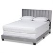 Pemberly Row King Size Gray Velvet Panel Bed with Tufted Headboard