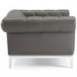 Pemberly Row Tufted Upholstered Leather Chesterfield Armchair in Gray