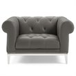 Pemberly Row Tufted Upholstered Leather Chesterfield Armchair in Gray