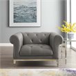 Pemberly Row Tufted Upholstered Leather Chesterfield Armchair in Gray