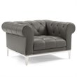 Pemberly Row Tufted Upholstered Leather Chesterfield Armchair in Gray