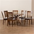 Pemberly Row 7-Piece Dining Set in Gray Fabric & Walnut Brown Finished Wood