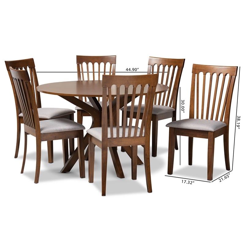 Pemberly Row 7-Piece Dining Set in Gray Fabric & Walnut Brown Finished Wood